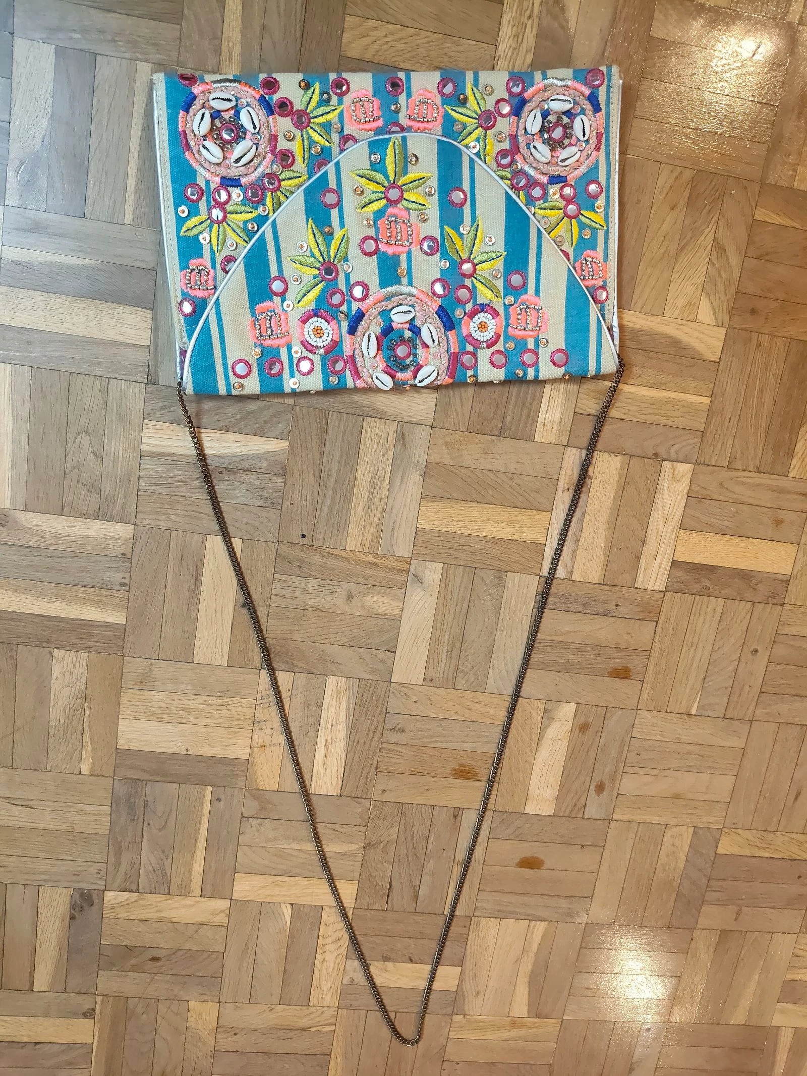 Misako-Bolso mujer gevoerd fuchsia en tropische print met strepen en ketting – photo 3